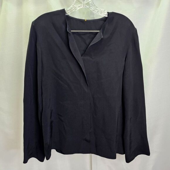 Peter Cohen Black Silk Split Neck Long Sleeve Blouse Size Large - Picture 2 of 8